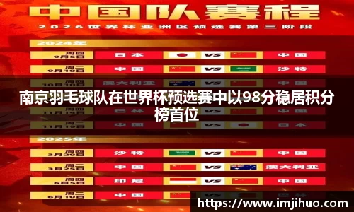 南京羽毛球队在世界杯预选赛中以98分稳居积分榜首位